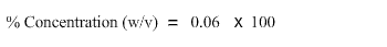 Percent concentration(w/v) is equal to 0.06 times 100.